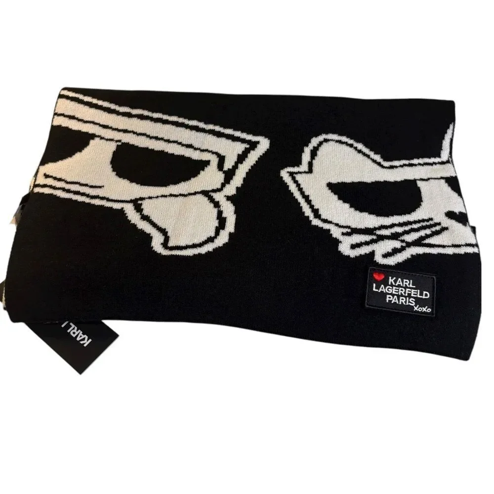 Karl Lagerfeld Paris XoXo Black & White Cat Design Unisex Scarf